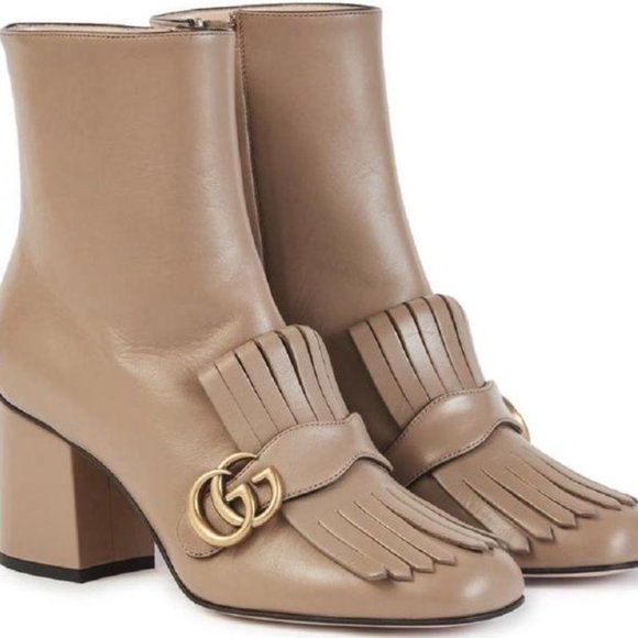 GUCCI MARMONT GG FRINGE LEATHER ANKLE BOOTS - Picture 1 of 11
